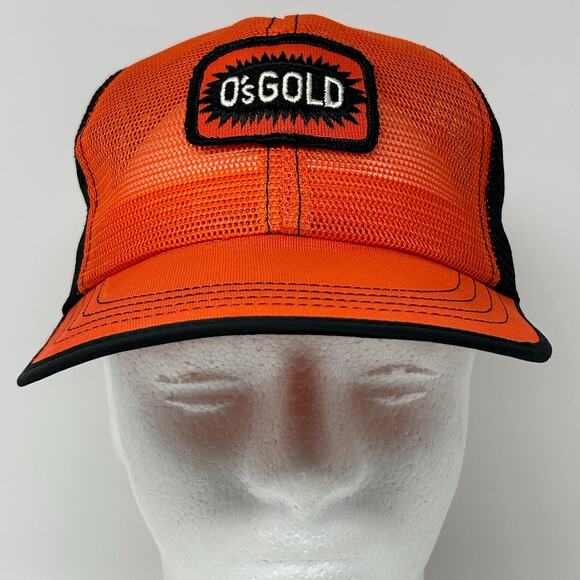 Vintage 80s O's Gold Trucker Hat Cap Orange Farmer Farming Snapback Full Mesh - Picture 2 of 11